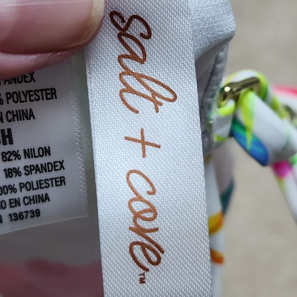 Salt + Cove Floral Swim Top Adjustable Straps Side Lace Up‎ Cami White Size S